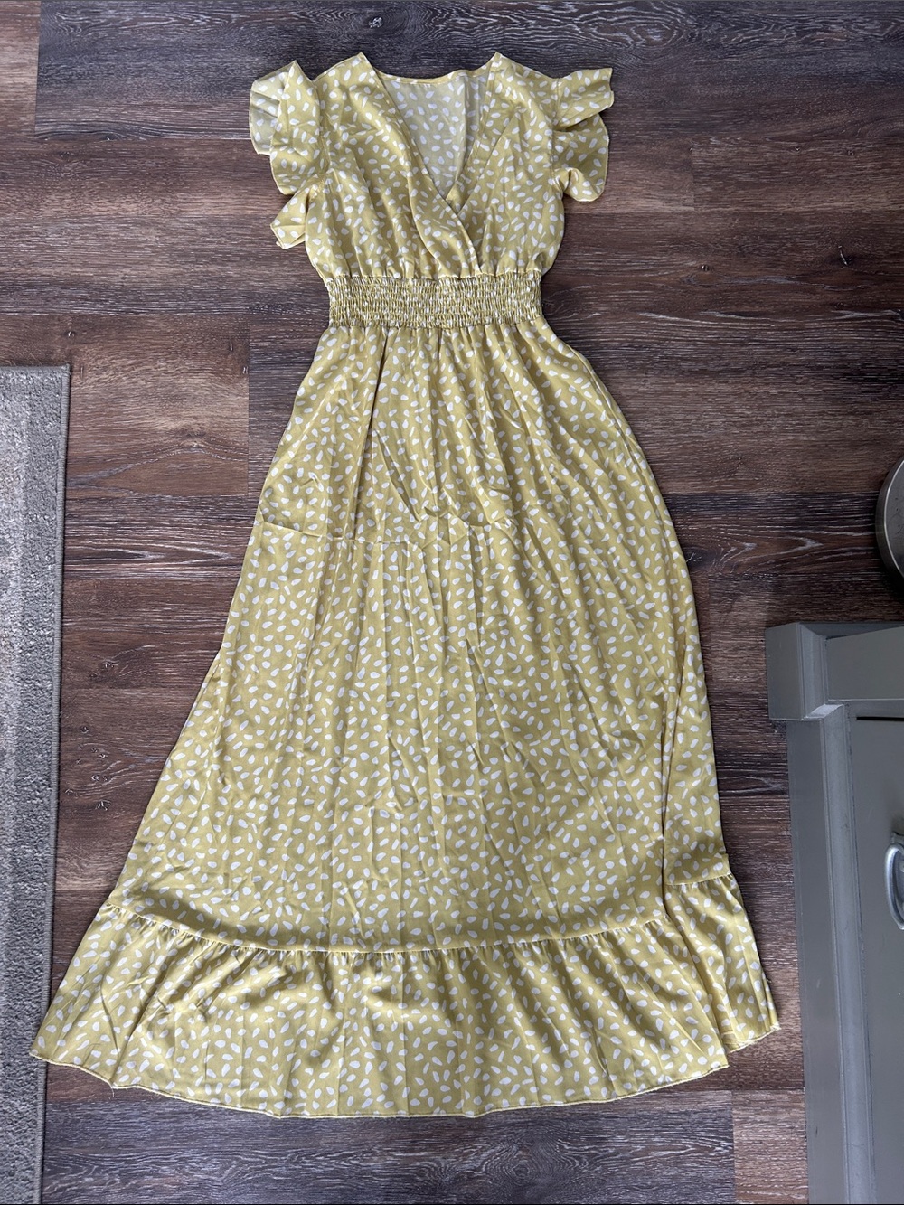 Yellow Flutter Sleeve Smocked Waist Maxi Dress